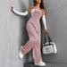 Retro Pocket Overalls Straight-Leg Suspender Jumpsuit