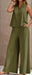Vibrant Solid Color Casual Pants Set - V Neck Sleeveless Tank Top, Wide Leg Pants With Pocket, Polyester Fabric, Machine Washable - Perfect For Summer, All Season Wear - Lovin’ The Beauty 
