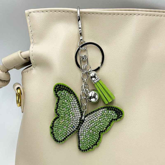 Diamond Encrusted Butterfly Keychain Tassel Bag Charm