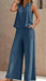 Vibrant Solid Color Casual Pants Set - V Neck Sleeveless Tank Top, Wide Leg Pants With Pocket, Polyester Fabric, Machine Washable - Perfect For Summer, All Season Wear - Lovin’ The Beauty 