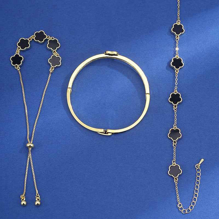 Lucky Five Petal Flower Lace Bracelet Set Three Piece For Women