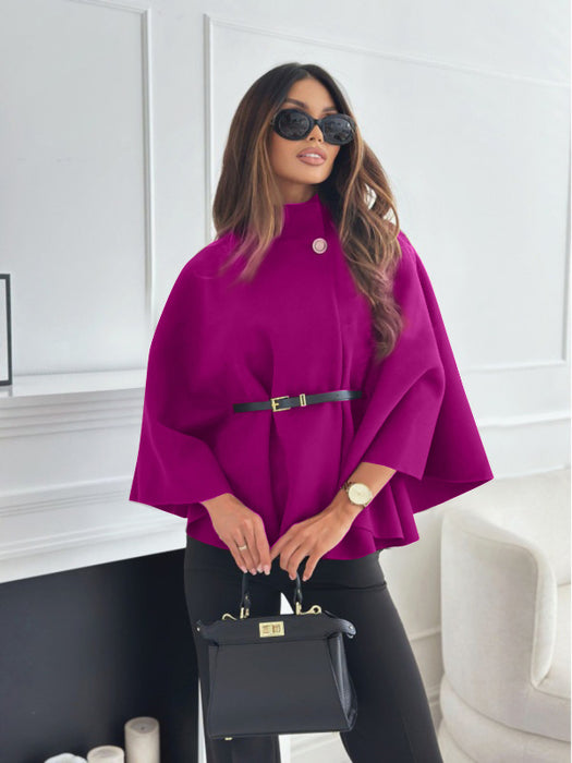 New Stand Collar Batwing Sleeves Cloak Top With Belt Ins Fashion Temperament Jacket Woolen Sweater Outwear For Women Clothing - Lovin’ The Beauty 