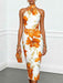 Elegant Floral Print Halter Neck Midi Dress Polyester For Women