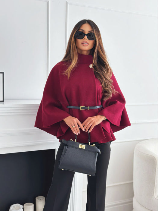 New Stand Collar Batwing Sleeves Cloak Top With Belt Ins Fashion Temperament Jacket Woolen Sweater Outwear For Women Clothing - Lovin’ The Beauty 
