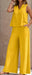 Vibrant Solid Color Casual Pants Set - V Neck Sleeveless Tank Top, Wide Leg Pants With Pocket, Polyester Fabric, Machine Washable - Perfect For Summer, All Season Wear - Lovin’ The Beauty 