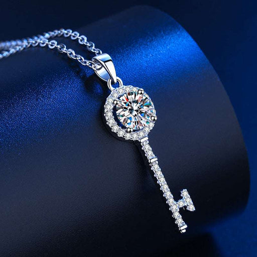 Platinum Mosang Stone Love Key Pendant Necklace - Lovin’ The Beauty