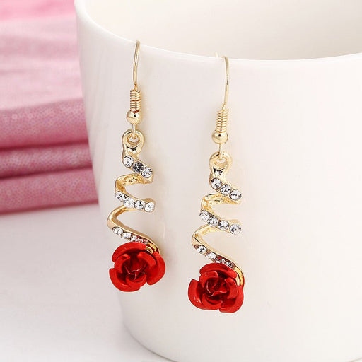 Rhinestone Red Rose Gold Drop Earrings - Lovin’ The Beauty